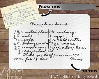 Handwritten Personalized Keepsake Recipe Glass Cutting Board