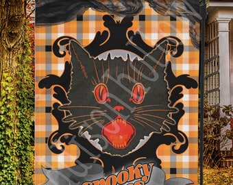 Garden Flag Halloween Vintage Black Cat Spooky Vibes
