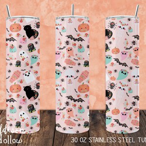 30 oz Skinny Drink Tumbler with Metal Straw Girlie Halloween Pink Ghost