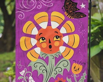 Bandera de jardín o mini bandera de Halloween FlorellaWeen Candy Corn Flower Garden Johanna Parker Design