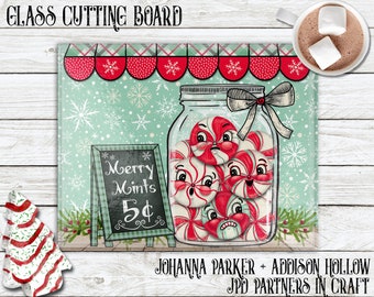 Glass Recipe Cutting Board Johanna Parker Holiday Merry Mints Christmas