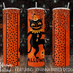 30 oz Skinny Drink Tumbler with Metal Straw Johanna Parker Halloween Black Cat Jack