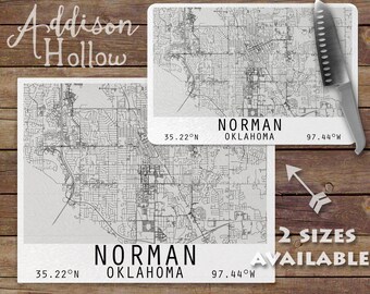 Mapa de la ciudad de Norman, Oklahoma, latitud y longitud, tabla de cortar de vidrio