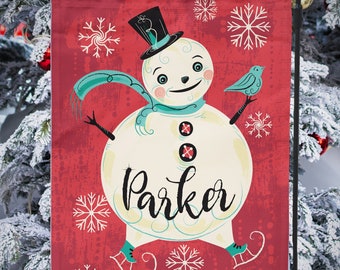 Garden or Mini Flag PERSONALiZED Christmas Jolly Skater Snowman Johanna Parker Garden Flag