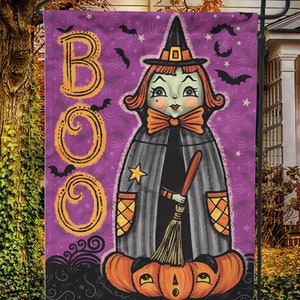 Garden or Mini Flag Halloween Purple Witch Johanna Parker Design Garden Flag