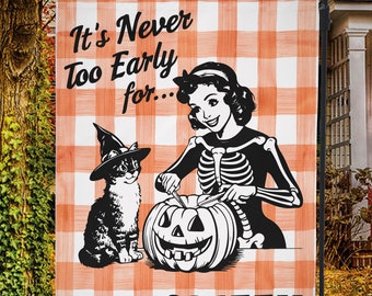 Bandera de jardín o mini bandera de inspiración vintage para Halloween, bandera retro para exteriores de Halloween