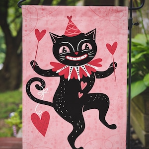 Garden or Mini Flag Valentines Black Cat Heart Love Johanna Parker Design Garden Flag