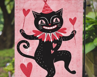 Garden or Mini Flag Valentines Black Cat Heart Love Johanna Parker Design Garden Flag