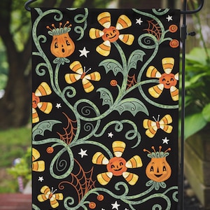 Garden or Mini Flag Haunted Garden Halloween Summer Johanna Parker Design Garden Flag