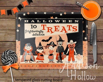 Vintage Candy Box Top Halloween Glass Recipe Cutting Board