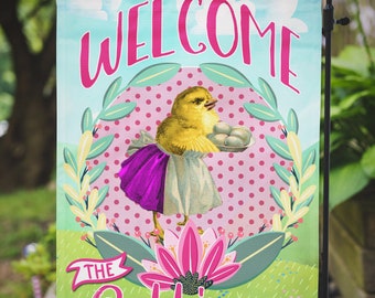 Garden or Mini Spring Chick Easter Vintage Personalized Family Outdoor Flag