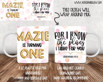Taza de plástico para niños / Taza personalizada / Taza irrompible Taza de cumpleaños para niña