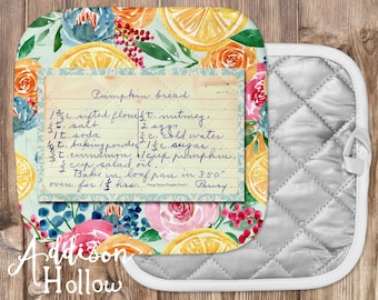 Agarradera con forma de limón con diseño floral, ideal como regalo de cumpleaños o de cocina para el Día de la Madre.