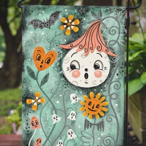 Garden or Mini Flag Spooky Luna Night Halloween Summer Johanna Parker Design Garden Flag