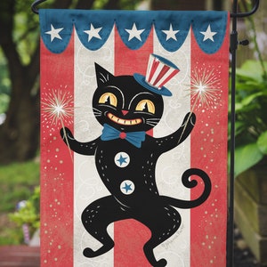 Garden or Mini Flag Lucky Cat Independence July 4th Patriotic Johanna Parker Garden Flag image 1