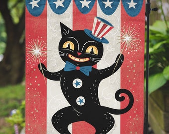 Garden or Mini Flag Lucky Cat Independence July 4th Patriotic Johanna Parker Garden Flag