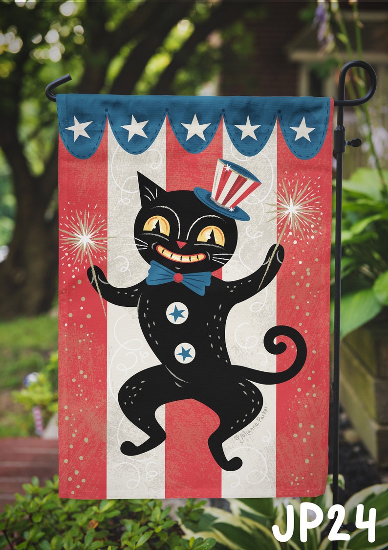 Garden or Mini Flag Lucky Cat Independence July 4th Patriotic Johanna Parker Garden Flag image 1
