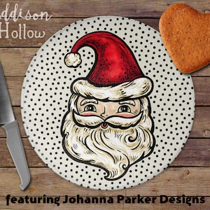 Johanna Parker Santa Round Glass Cutting Board