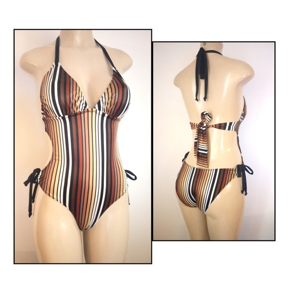 Tie Back One Piece Swimsuit, Halter Neck Monokini, Hipster Side One Pieces, Custom Made Bathing Suits, Long Torso, Short Body