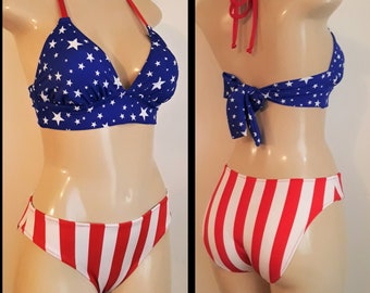 4th of July Recycled high-waisted bikini Independence Day bathing suit swimsuit Patriotic Sweetie