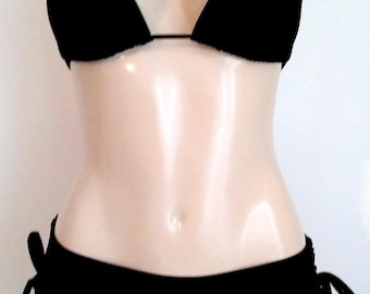 Triangle Halter Bikini Top, Drawstring Swimsuit Bottom, Adjustable Swimwear Bottoms, Tie Back and Tie Neck, Tie Hip Bathing Suit Bottoms