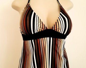 Tie Back Tankini Tops, Apron Back Swimwear, Open Back Tankinis for Women, Triangle Top Tankini Bathing Suits, Long and Short Body Swimsuits