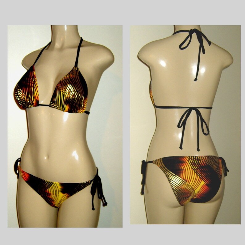 BLACK HALTERNECK SIDE TIE BOTTOMS RINGS BIKINI SIZE 10-12