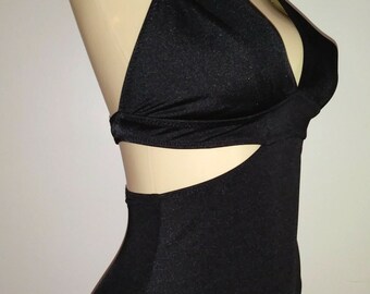 Halter One Piece Swimsuit Black Bathing Suit High Back One Pieces Womens Higher Leg Swimwear Custom Made Handmade