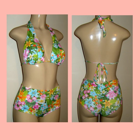 halter swim top with high waisted bottoms