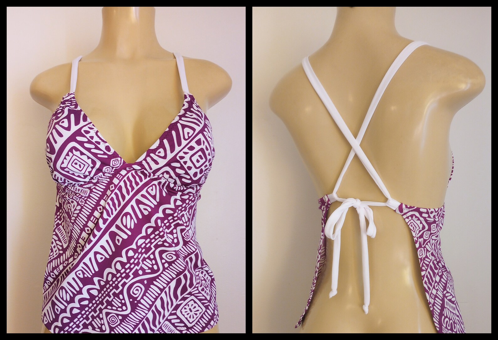 Crossover Back Swimwear Tankinis, Open Back Tankini Top, Apron Back