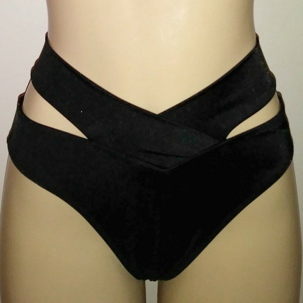 Strappy High Waisted Bikini Bottoms, Crossover Band Swimwear, Crisscross Swimwear Bottoms, Custom Made Swimsuits