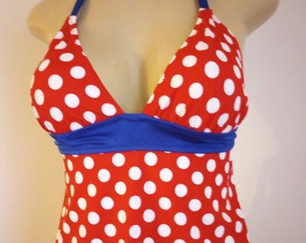 Tie Halter Triangle Tankini Top: Rib Band Swimsuit