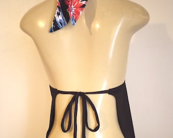 Custom Tie Halter Tankini Top: Open Apron Back Swimsuit