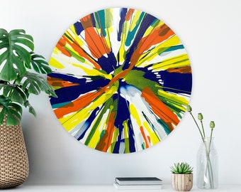 Colorful Abstract Art - Original Acrylic Painting on Canvas - Spin Art - Round Painting - 16" x 16"