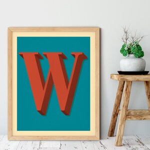The Letter W, Too - Original Giclee Art Print, Typography, Alphabet, Monogram, Red, Burgundy, Blue
