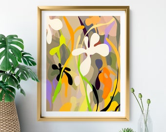 Abstract Flower Wall Art Print - Colorful Floral Wall Art Print - AI Generated Art - Artificial Intelligence Collaboration