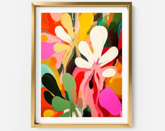 Abstract Flower Wall Art Print - Colorful Floral Wall Art Print - AI Generated Art - Artificial Intelligence Collaboration