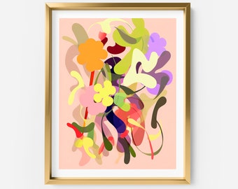 Impresión de arte de pared de flores abstractas - Impresión de arte de pared floral colorido - Arte generado por AI - Colaboración de inteligencia artificial