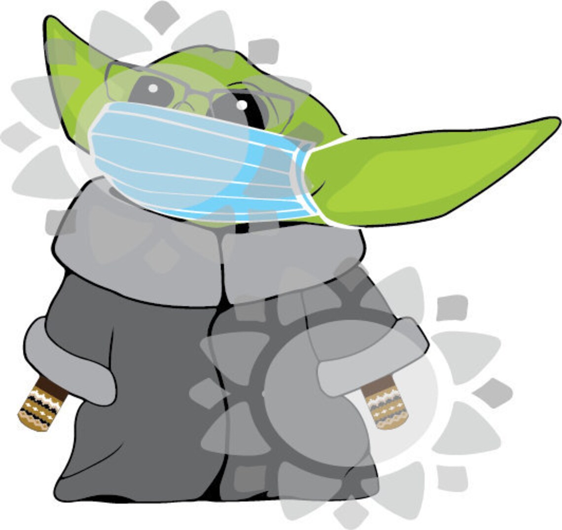 SVG Baby Yoda as Bernie Sanders Meme with Mask and Mittens