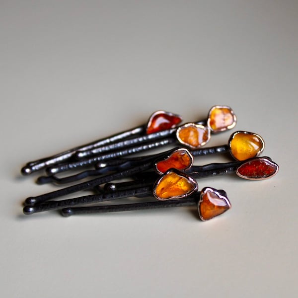 Baltic Amber Bobby Pin | Natural Amber | Baltic Amber | Hair Pins | Gemstone Pins | Amber | Copper Pins | Electroform