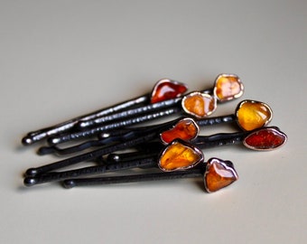 Baltic Amber Bobby Pin | Natural Amber | Baltic Amber | Hair Pins | Gemstone Pins | Amber | Copper Pins | Electroform