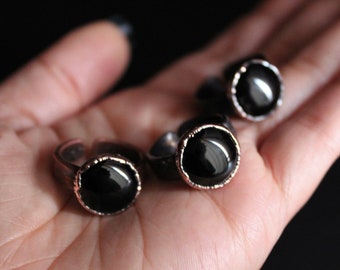Black Onyx Copper Ring: Adjustable Statement Ring