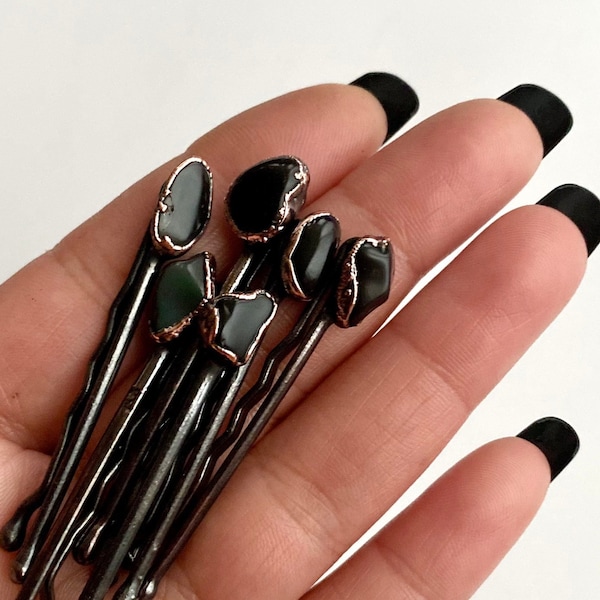 Obsidian Bobby Pin | Natural Obsidian | Hair Pins | Gemstone Pins | Copper Pins | Hair Accessories | Bobby Pins | Electroform
