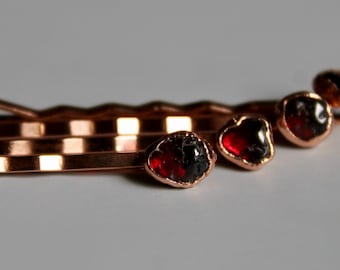 Garnet Bobby Pin: Natural Gemstone, Copper Electroformed Hair Pins