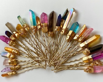 Raw Quartz Hair Pins | Bun Pin | Hairpiece | Quartz pins |Bridesmaid Hair pins | Stone pins | Mermaid pins | Raw Crystals pins | Quartz