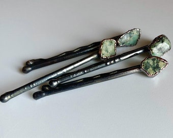 African Turquoise Bobby Pin | Natural Turquoise | Jasper | Hair Pins | Gemstone Pins | December | Copper Pins | Electroform