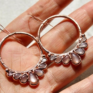 Sunstone Earrings Sunstone Hoops Drop Earrings Copper Earrings Sunstone Jewelry Gemstone Hoops Elegant Earrings Rose gold zdjęcie 4
