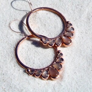 Sunstone Earrings Sunstone Hoops Drop Earrings Copper Earrings Sunstone Jewelry Gemstone Hoops Elegant Earrings Rose gold zdjęcie 6