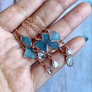 Aquamarine & Topaz Necklace | | Birthstone Necklace | Modern | Minimalist | Jewelry | Raw Aquamarine | Aquamarine Jewelry | Blue Topaz