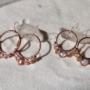 Sunstone Earrings Sunstone Hoops Drop Earrings Copper Earrings Sunstone Jewelry Gemstone Hoops Elegant Earrings Rose gold zdjęcie 1